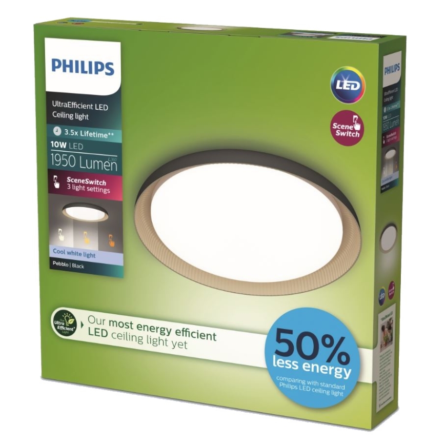 Philips - LED Prigušiva stropna svjetiljka PEBBLO SCENE SWITCH LED/10W/230V 4000K crna