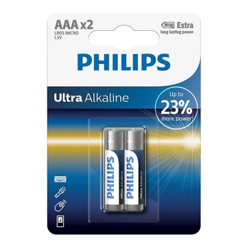 Philips LR03E2B/10 - 2 kmd Alkalna baterija AAA ULTRA ALKALINE 1,5V 1250mAh