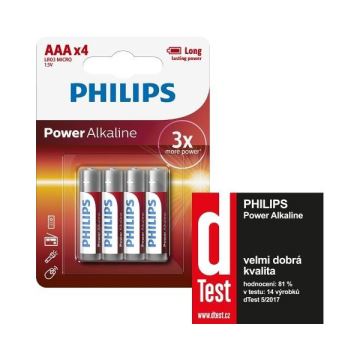 Philips LR03P4B/10 - 4 kmd Alkalna baterija AAA POWER ALKALINE 1,5V 1150mAh