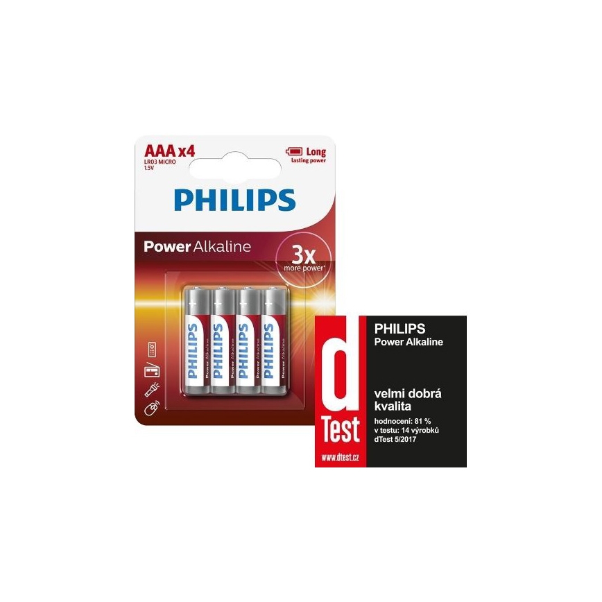 Philips LR03P4B/10 - 4 kmd Alkalna baterija AAA POWER ALKALINE 1,5V 1150mAh