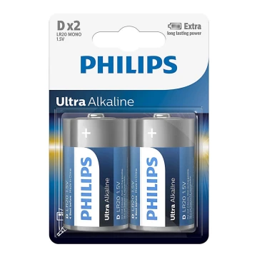 Philips LR20E2B/10 - 2 kmd Alkalna baterija D ULTRA ALKALINE 1,5V 15000mAh