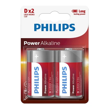 Philips LR20P2B/10 - 2 kmd Alkalna baterija D POWER ALKALINE 1,5V 14500mAh