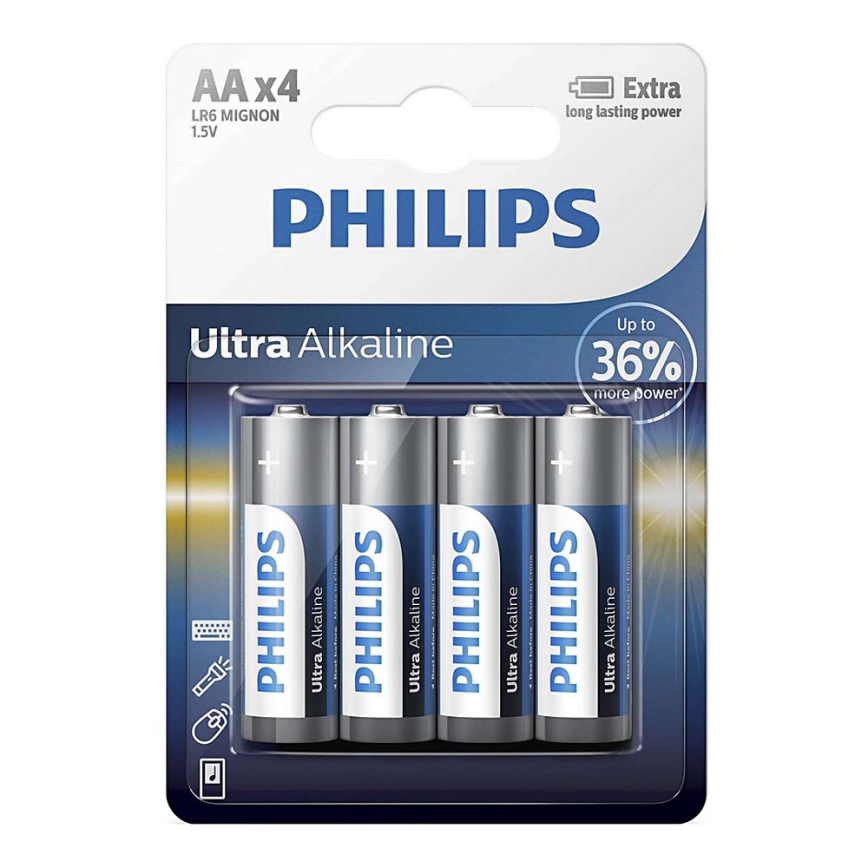 Philips LR6E4B/10 - 4 kmd Alkalna baterija AA ULTRA ALKALINE 1,5V 2800mAh