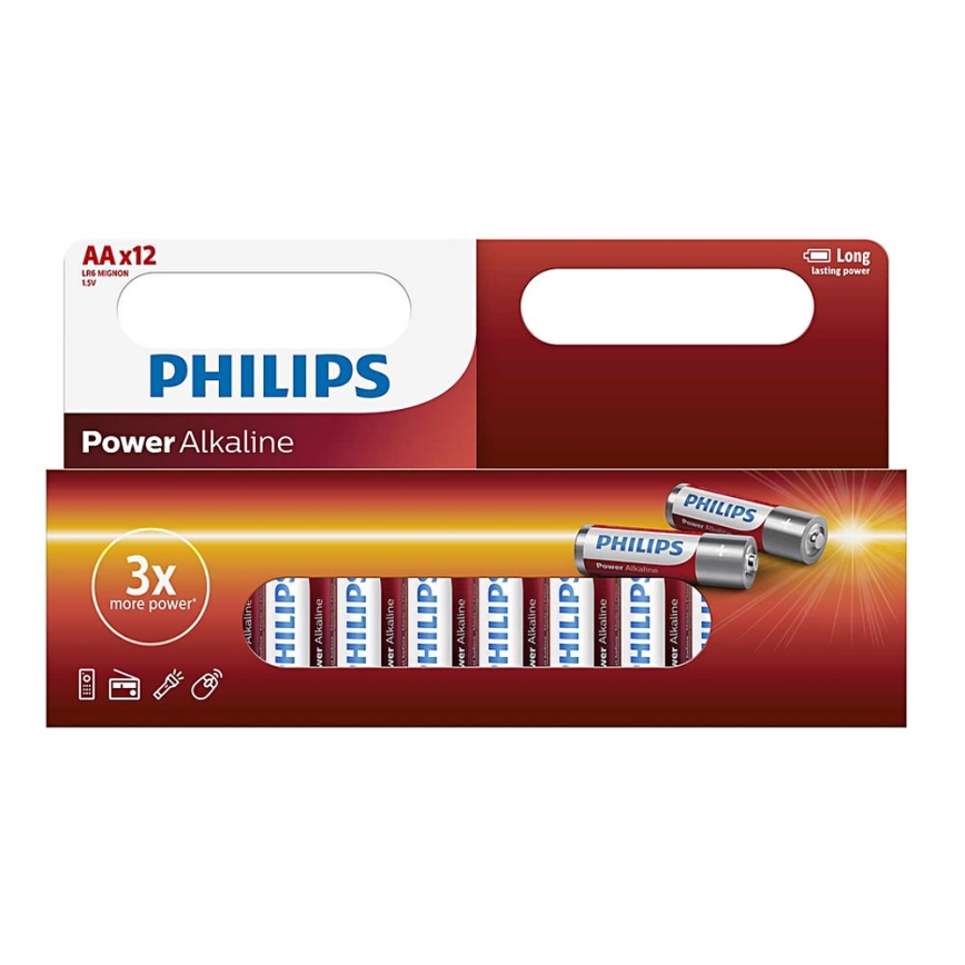 Philips LR6P12W/10 - 12 kmd Alkalna baterija AA POWER ALKALINE 1,5V 2600mAh