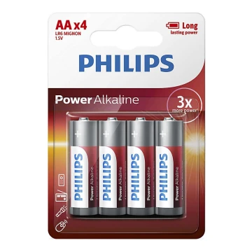 Philips LR6P4B/10 - 4 kmd Alkalna baterija AA POWER ALKALINE 1,5V 2600mAh