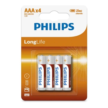 Philips R03L4B/10 - 4 kmd Cink-klorid baterija AAA LONGLIFE 1,5V 450mAh
