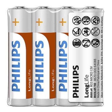 Philips R03L4F/10 - 4 kom Cink-kloridna baterija AAA LONGLIFE 1,5V 450mAh