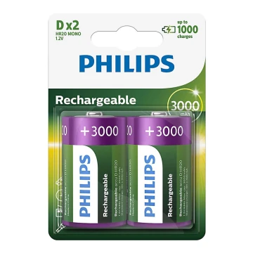 Philips R20B2A300/10 - 2 kom Punjiva baterija D MULTILIFE NiMH/1,2V/3000 mAh