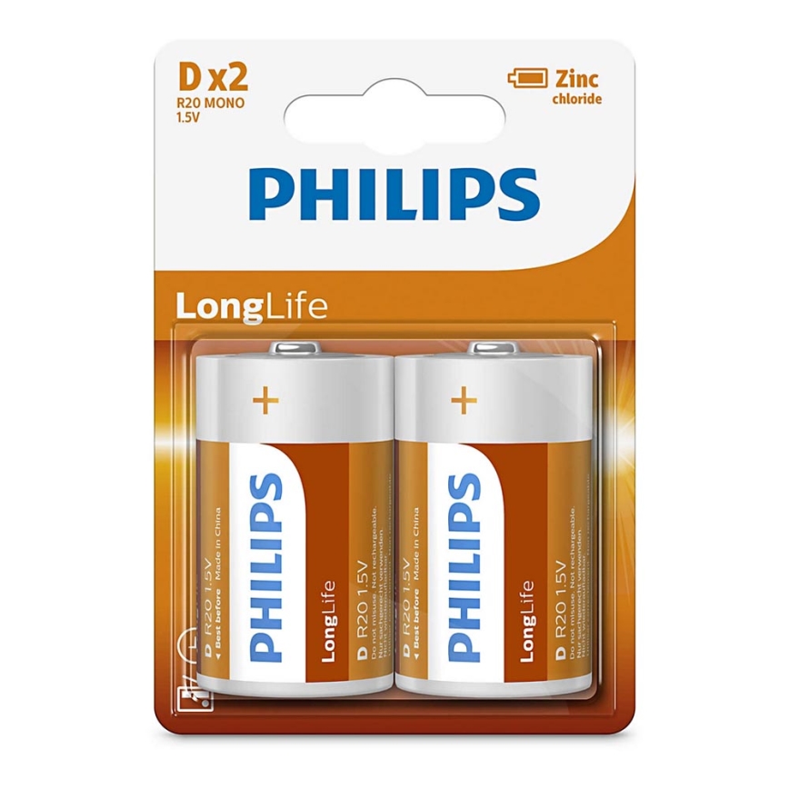 Philips R20L2B/10 - 2 kmd Cink-klorid baterija D LONGLIFE 1,5V 5000mAh