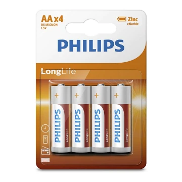 Philips R6L4B/10 - 4 kmd Cink-klorid baterija AA LONGLIFE 1,5V 900mAh