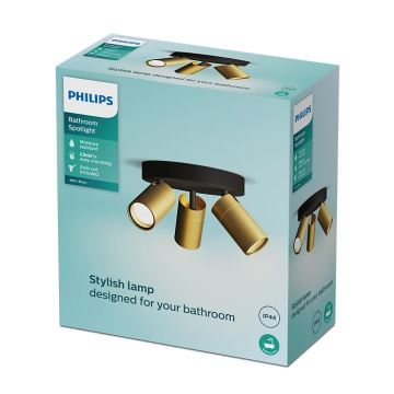 Philips - Reflektorska svjetiljka za kupaonicu IDRIS 3xGU10/5W/230V IP44 crna/zlatna