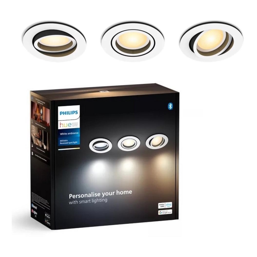 Philips - SET 3x LED Prigušiva ugradbena svjetiljka Hue MILLISKIN 1xGU10/4,2W/230 2200-6500K