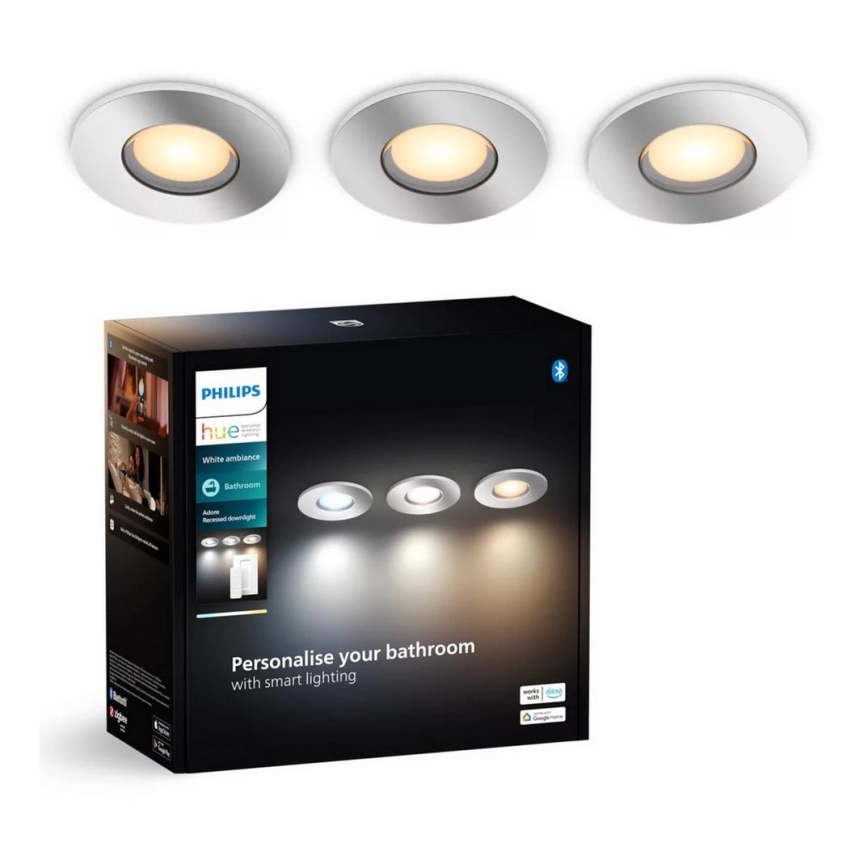 Philips - SET 3x LED Prigušiva ugradbena svjetiljka za kupaonicu Hue ADORE BATHROOM 1xGU10/4,2W/230V 2200-6500K IP44