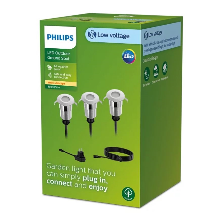 Philips - SET 3x LED Vanjska ugradbena svjetiljka SPORE LED/1W/24/230V IP67