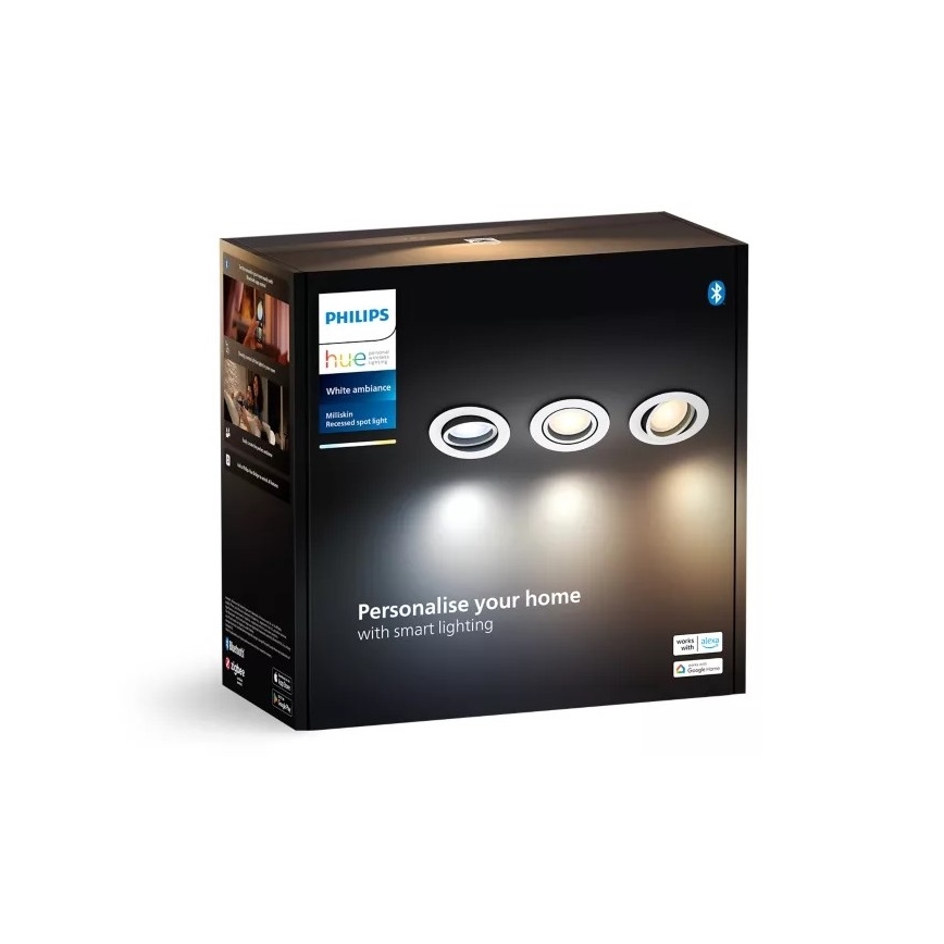 Philips - SET 3x LED Prigušiva ugradbena svjetiljka Hue MILLISKIN 1xGU10/4,2W/230 2200-6500K