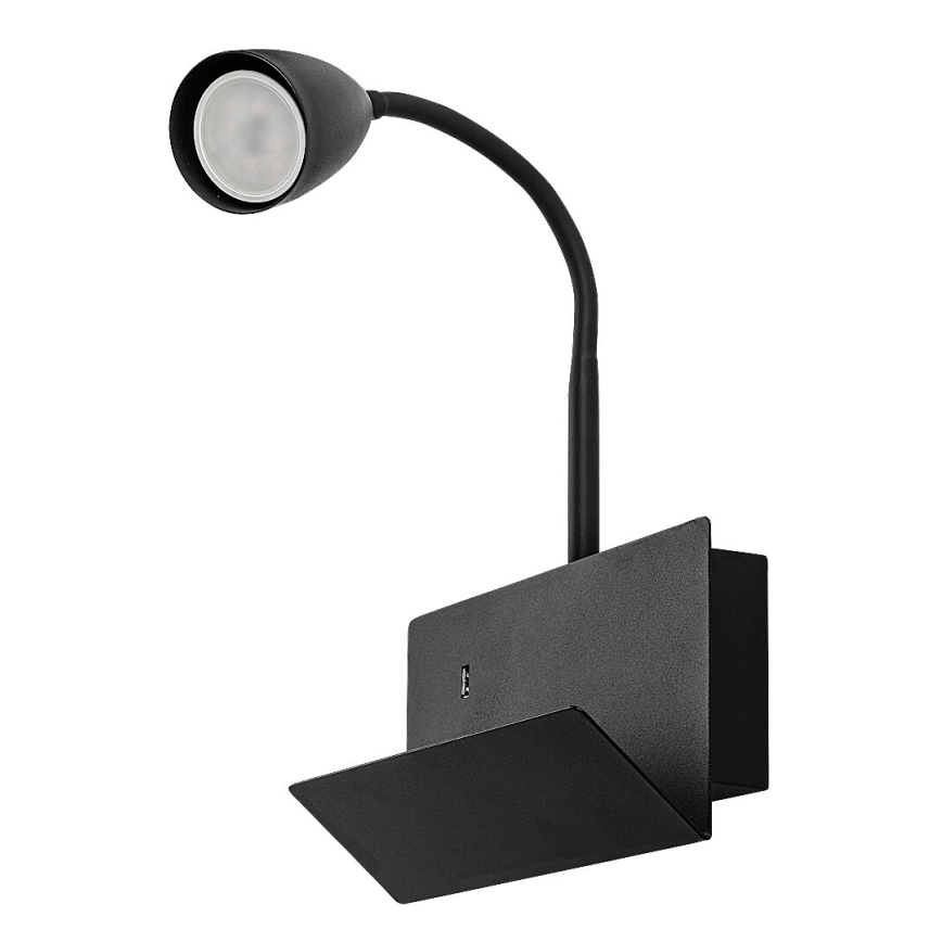 Rabalux - Zidna lampa s policom i USB portom 1xGU10/25W/230V crna