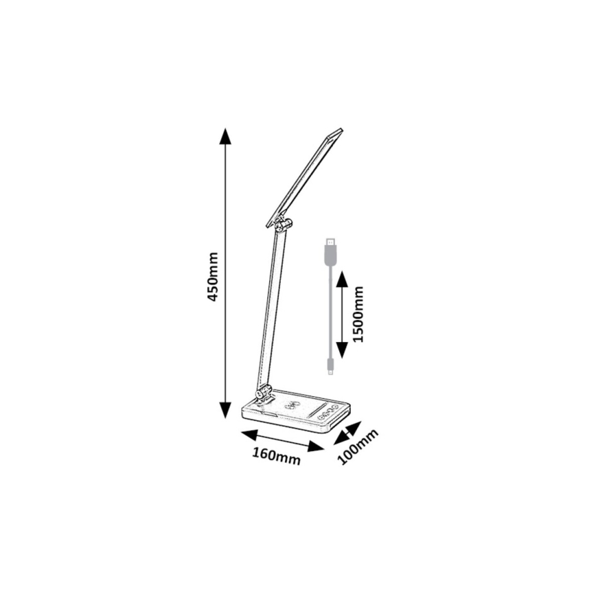 Rabalux 74213 - LED Prigušiva fleksibilna stolna lampa s bežičnim punjenjem QI i USB LED/5W/5V 3000-6500K