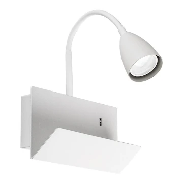 Rabalux - Zidna lampa s policom i USB portem 1xGU10/25W/230V bijela