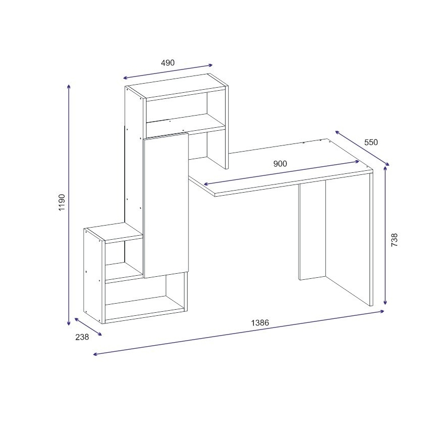 Radni stol s policom IRMAK 119x138,6 cm bijela/antracit