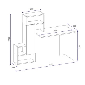 Radni stol s policom IRMAK 119x138,6 cm bijela