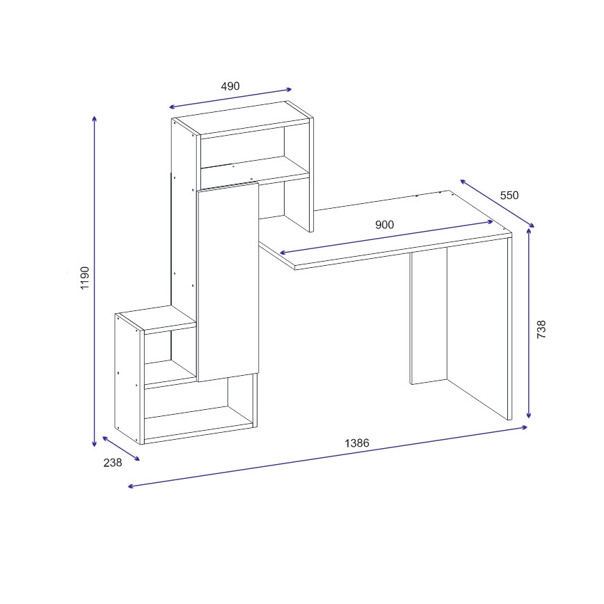 Radni stol s policom IRMAK 119x138,6 cm bijela