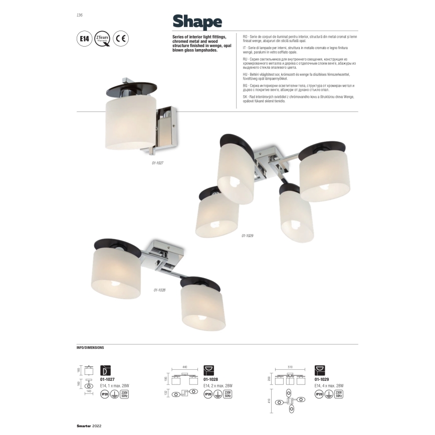 Redo 01-1029 - Nadgradni luster SHAPE 4xE14/28W/230V