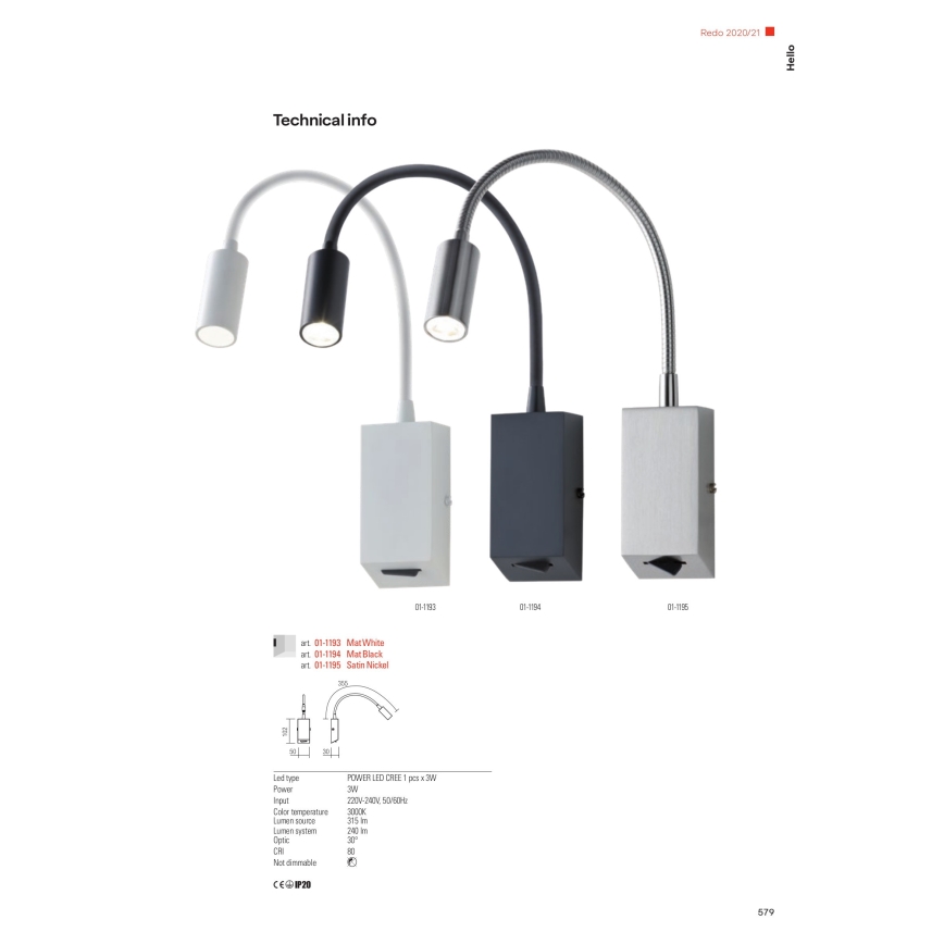 Redo 01-1193 - LED Fleksibilna lampica HELLO LED/3W/230V bijela