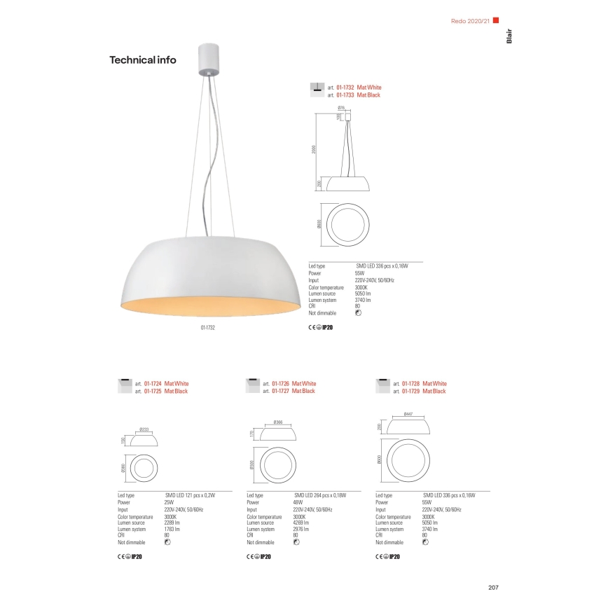 Redo 01-1732 - LED Luster na sajli BLAIR LED/55W/230V 3000K bijela