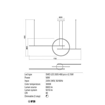 Redo 01-1736 - LED Prigušivi luster na sajli GIOTTO LED/56W/230V bijela