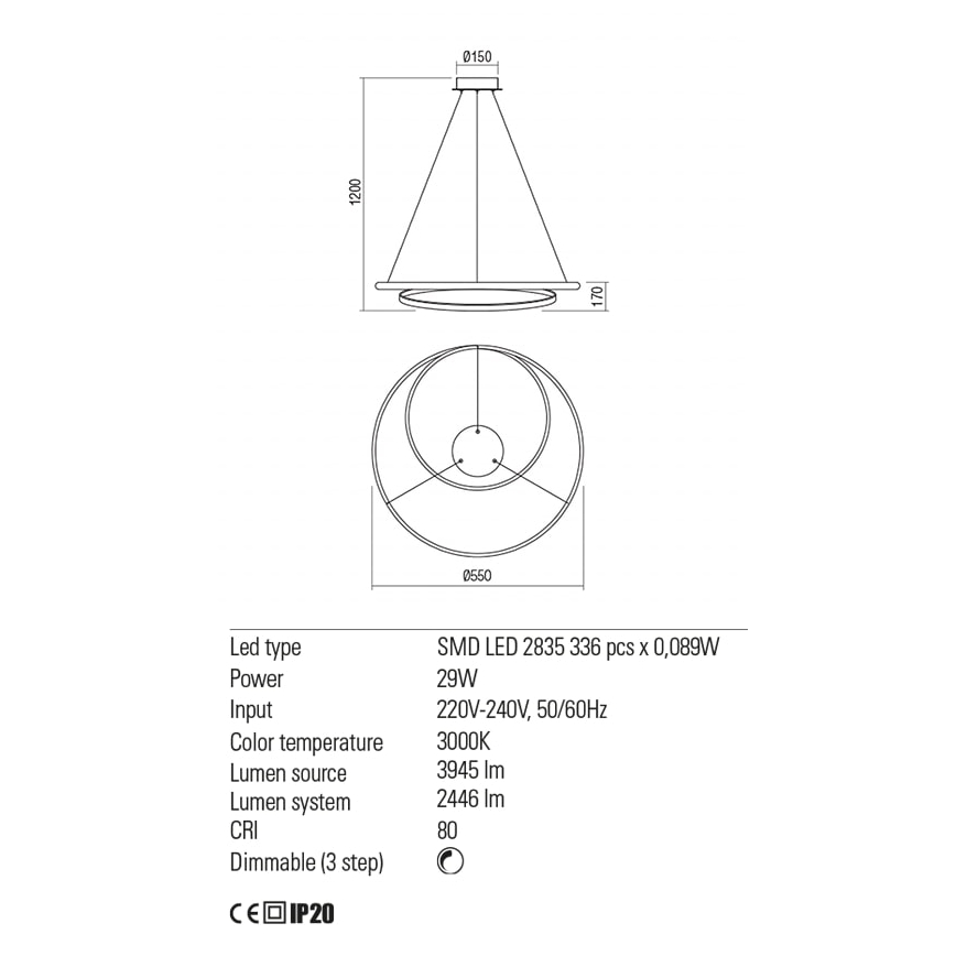 Redo 01-1794 - LED Prigušivi luster na sajli TORSION LED/29W/230V pr. 55 cm bronca