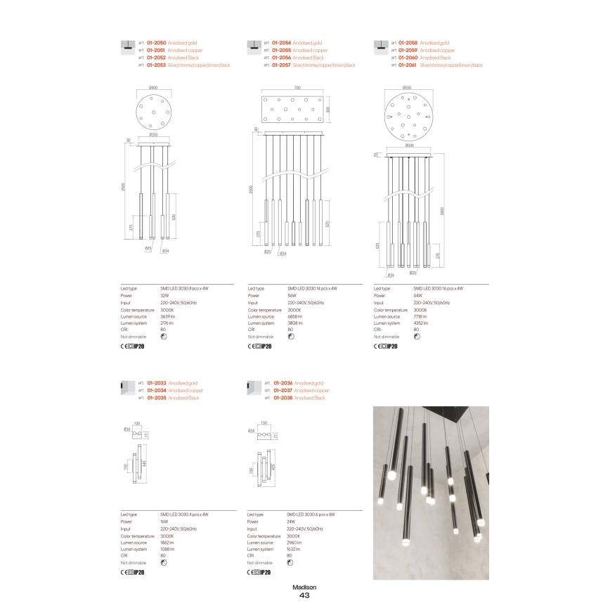 Redo 01-2037 - LED Zidna svjetiljka MADISON 6xLED/4W/230V bakar