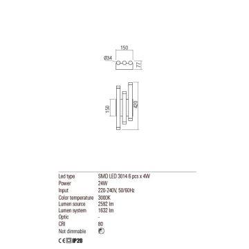 Redo 01-2037 - LED Zidna svjetiljka MADISON 6xLED/4W/230V bakar