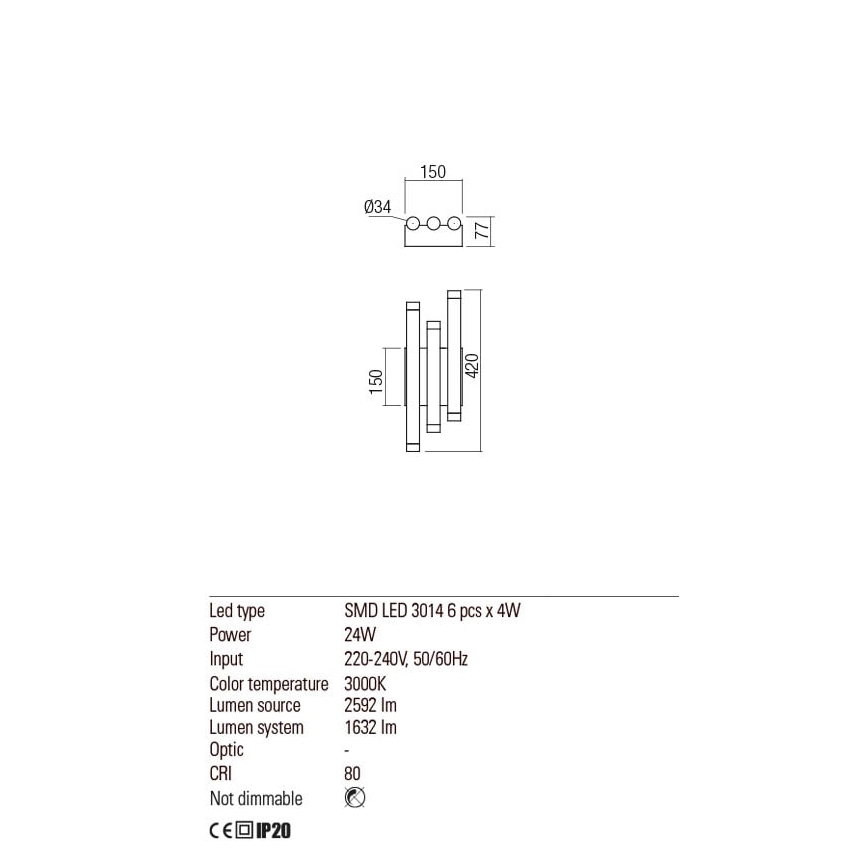 Redo 01-2037 - LED Zidna svjetiljka MADISON 6xLED/4W/230V bakar