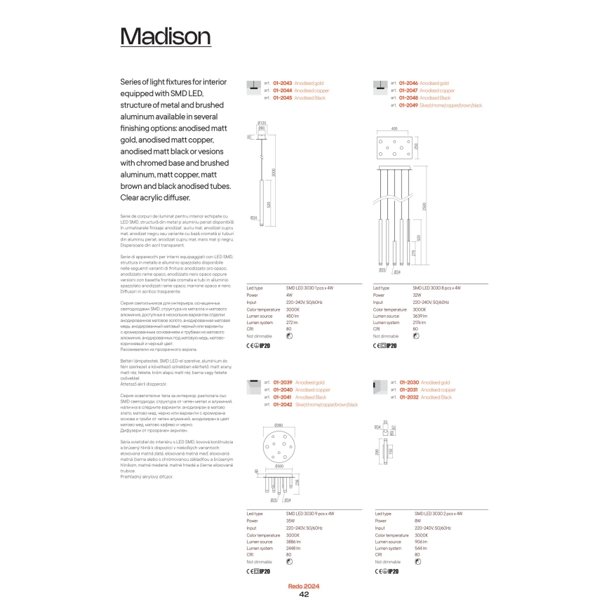 Redo 01-2038 - LED Zidna svjetiljka MADISON 6xLED/4W/230V crna