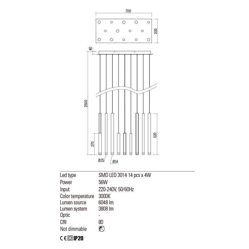 Redo 01-2054 - LED Luster na sajli MADISON 14xLED/4W/230V zlatna