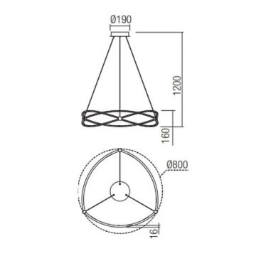 Redo 01-2254 - LED Prigušivi luster na sajli QUARK LED/54W/230V 3000K pr. 80 cm crna