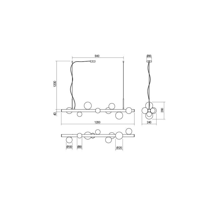 Redo 01-2377 - Luster na sajli GOJI 8xG9/28W/230V crna