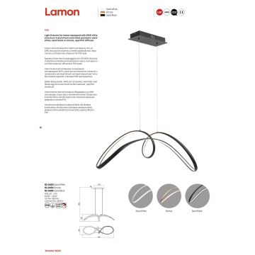 Redo 01-2455 - LED Luster na sajli LAMON LED/57W/230V crna