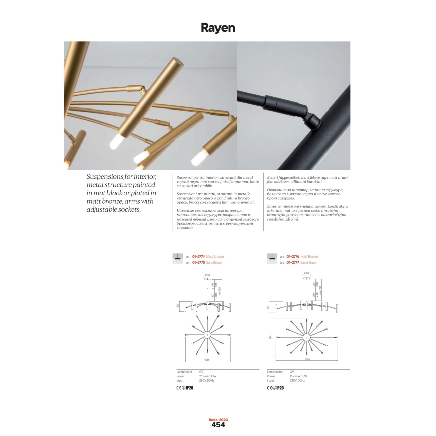 Redo 01-2775 - Viseći luster RAYEN 12xG9/10W/230V crna