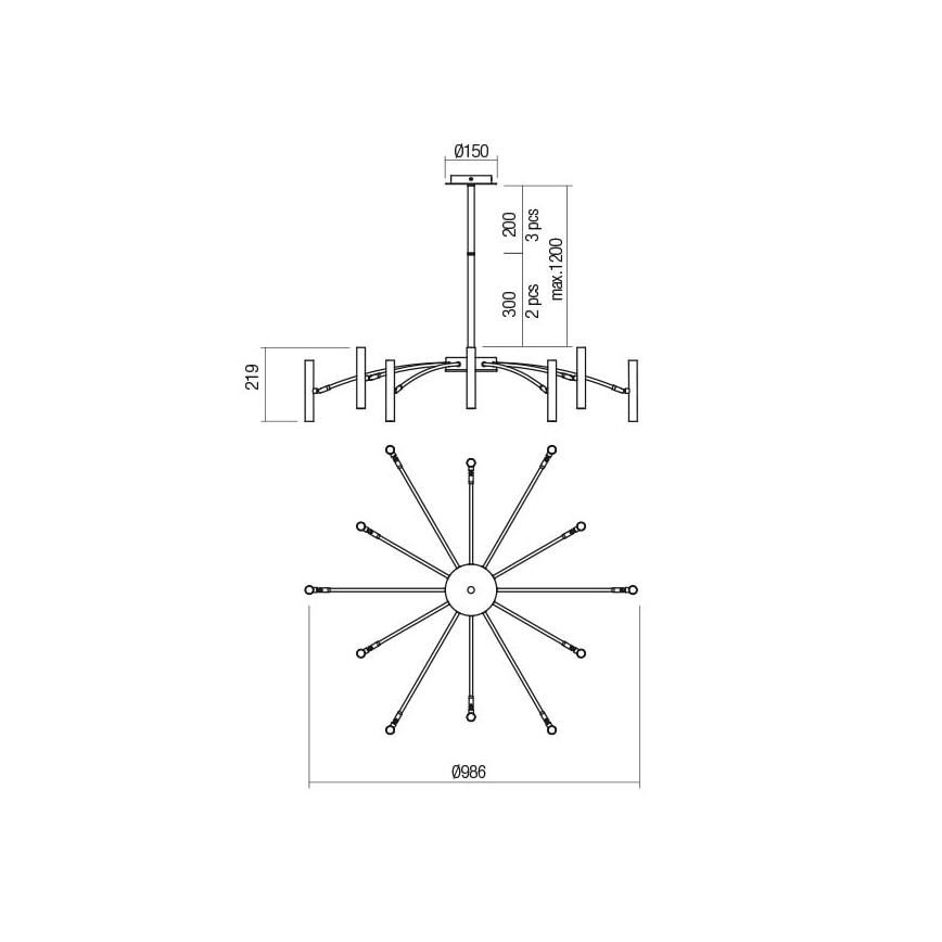 Redo 01-2775 - Viseći luster RAYEN 12xG9/10W/230V crna