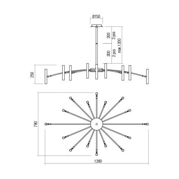 Redo 01-2777 - Viseći luster RAYEN 16xG9/10W/230V crna