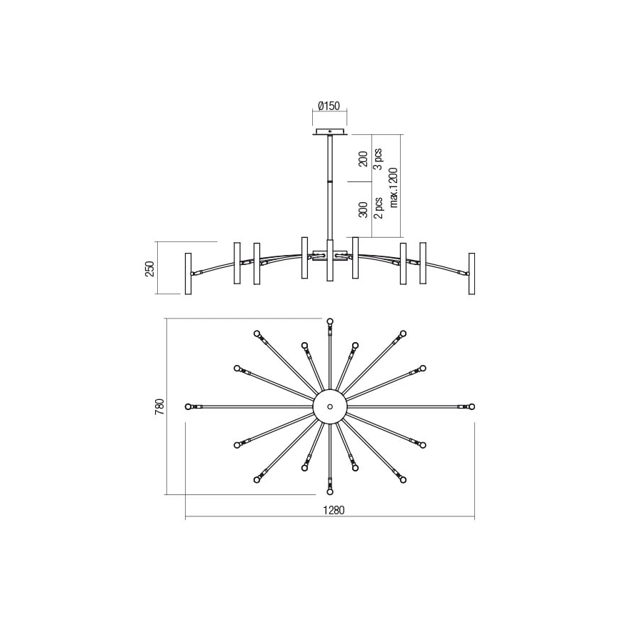 Redo 01-2777 - Viseći luster RAYEN 16xG9/10W/230V crna