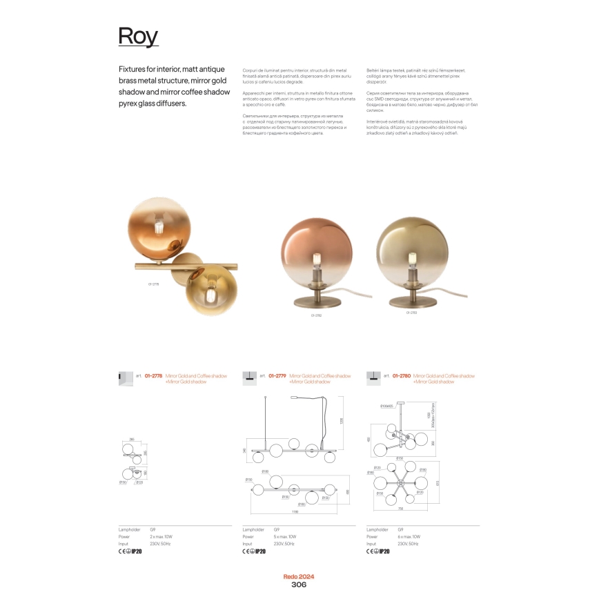 Redo 01-2780 - Luster na sajli ROY 6xG9/10W/230V