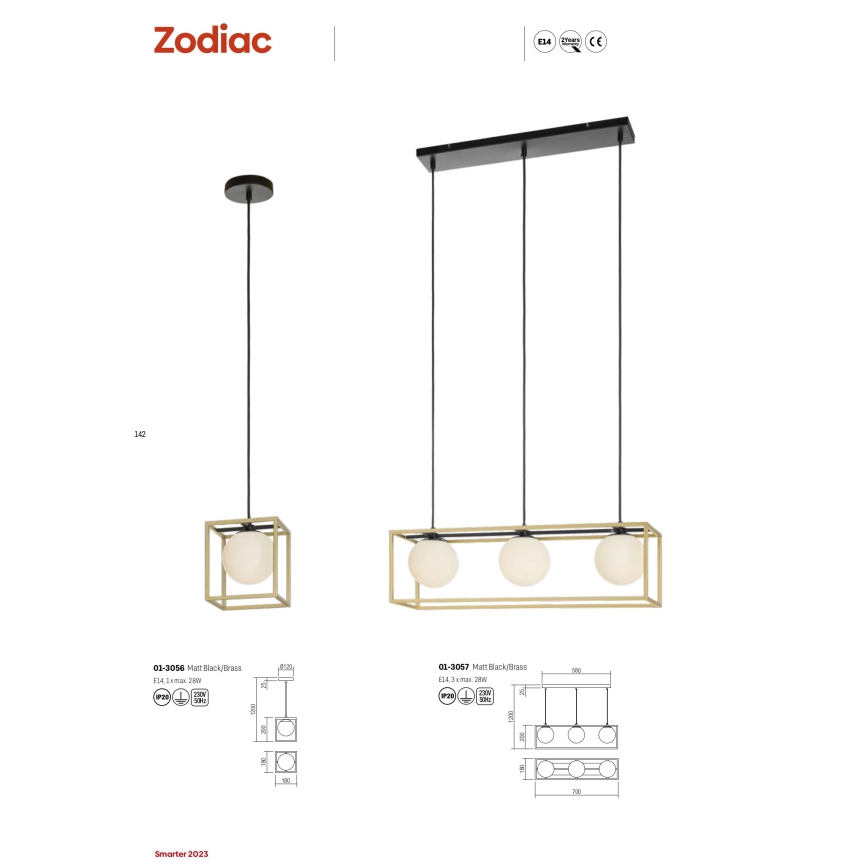 Redo 01-3057 - Luster na sajli ZODIAC 3xE14/28W/230V