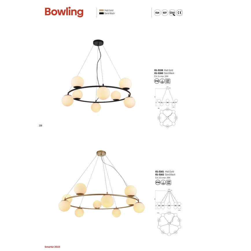 Redo 01-3158 - Luster na sajli BOWLING 6xE14/28W/230V crna