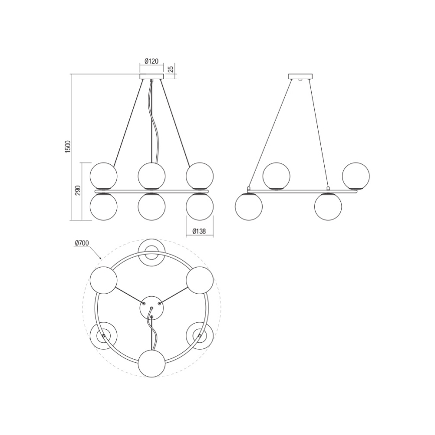 Redo 01-3158 - Luster na sajli BOWLING 6xE14/28W/230V crna