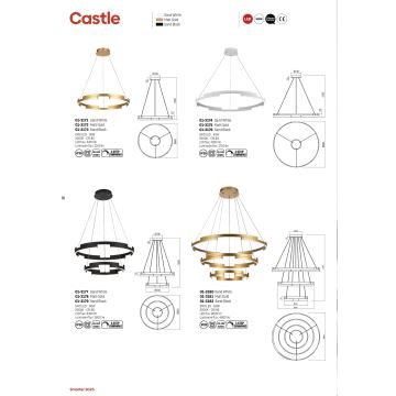 Redo 01-3176 - LED Prigušivi luster na sajli CASTLE LED/45W/230V crna