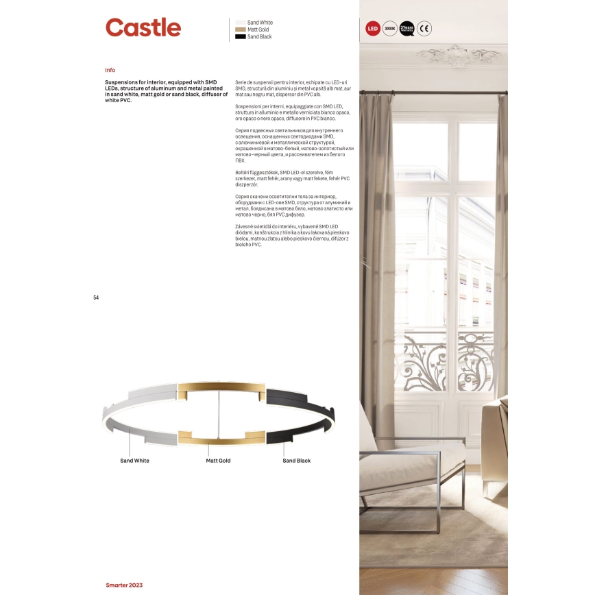 Redo 01-3181 - LED Prigušivi luster na sajli CASTLE LED/80W/230V zlatna