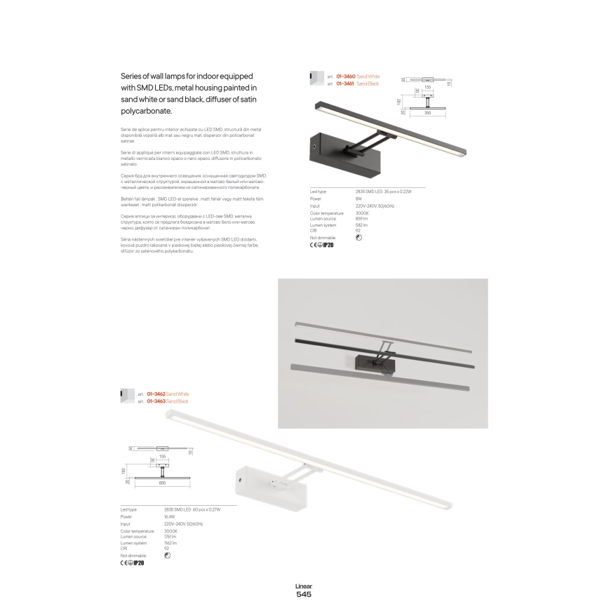 Redo 01-3461 - LED Svjetiljka za slike LINEAR LED/8W/230V 35 cm CRI 92 crna