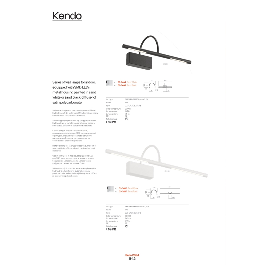 Redo 01-3465 - LED Svjetiljka za slike KENDO LED/6W/230V 34,4 cm CRI 92 crna